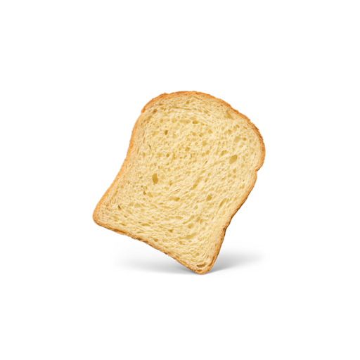 Una fetta di pane tostato che fluttua su uno sfondo bianco