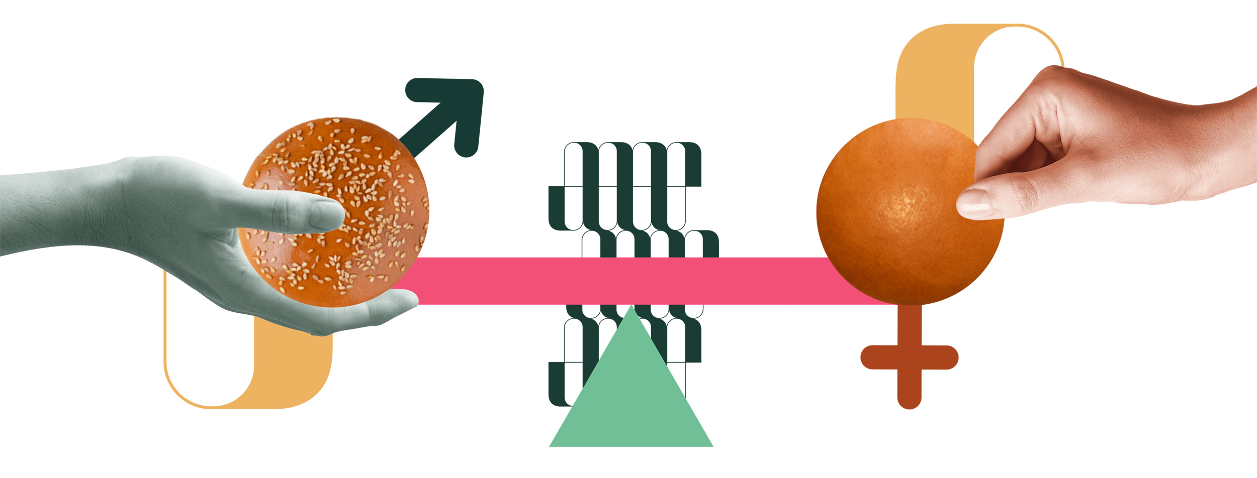 Illustrazione simbolica su genere e parit&agrave;, con mani che presentano elementi opposti