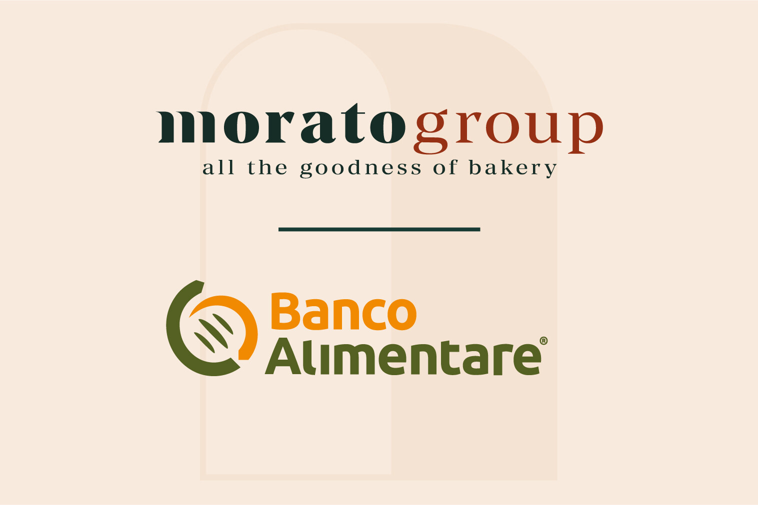 Logo di Morato Group che rappresenta qualità e bontà da forno, insieme al logo di Banco Alimentare