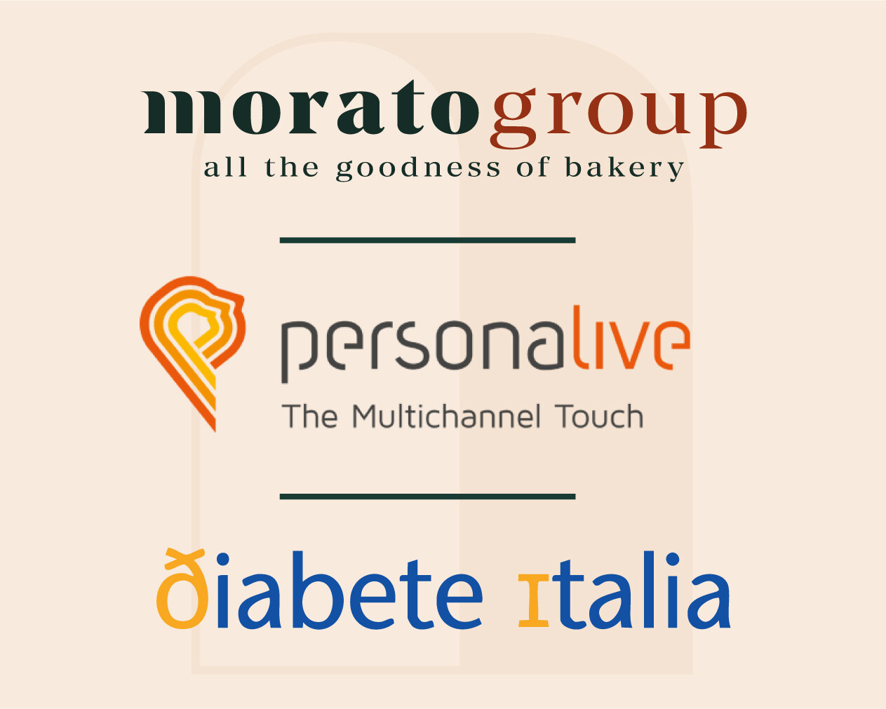 Logo di Morato Group, Personalive e Diabete Italia su sfondo beige