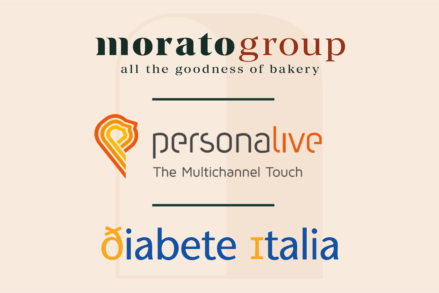 Logo di Morato Group, Personalive e Diabete Italia su sfondo beige