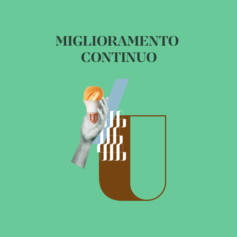 Concetto di miglioramento continuo con grafica di una hand e un simbolo astratto